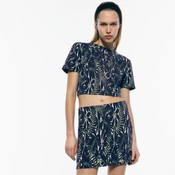 Zara Crop Top and Skirt Set Navy Blue with Embellishments - Picture 5 of 5